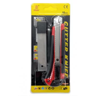 Нож канцелярский (бол) 18мм. DI-779 пластиковый корпус, с резиновыми вставками, роликовый фиксатор, с 3мя сменными лезвиями, асс 332742