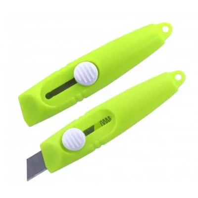 Нож канцелярский Alingar, 9 мм, детский мини, с механической фиксацией лезвия, цветной пластик. корпус 7.5 см, ассорти, неон, блистер AL11216