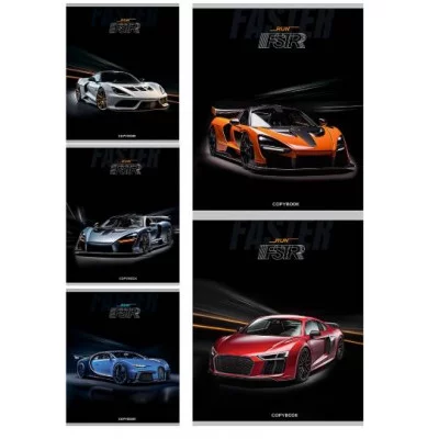 Тетрадь КЛЕТКА 96л. РАЗНЫЕ АВТО - 2 (96-8437) (цв.мел.обл.), ,лен,4+4 96-8437