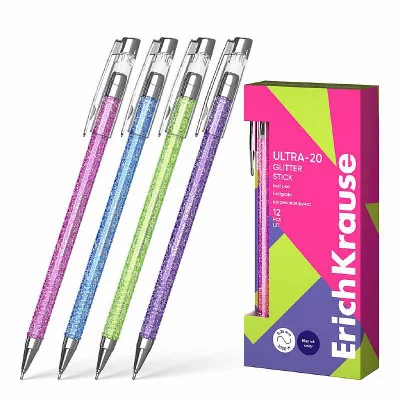 Ручка шариковая ErichKrause ULTRA-20 Stick Glitter 0.7, Super Glide Technology, цвет чернил синий 1шт 61032