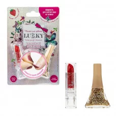 Набор Нэйл-Дизайн лак Конфетти цвет 08К, золотой с блестками и помада с блёстками красная Т20840 LUKKY 614-267