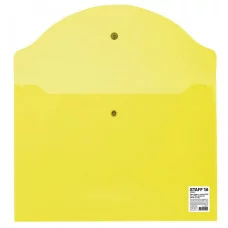 Папка-конверт с кнопкой STAFF, А4, до 100 листов, прозрачная, желтая, 0,12 мм, 226031