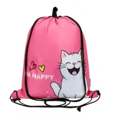 Сумка-мешок для сменной обуви, 2 отделения, двойной шнурок СЧАСТЛИВЫЙ КОТИК (МО-1613) 490х410 МО-1613