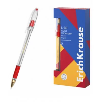 Ручка шариковая ErichKrause L-30 Gold Stick&Grip Classic 0.7, Super Glide Technology, цвет чернил красный  61043