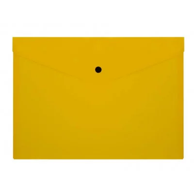 Папка-конверт на кнопке СТАММ А4, 150мкм, пластик, прозрачная, желтая 355652