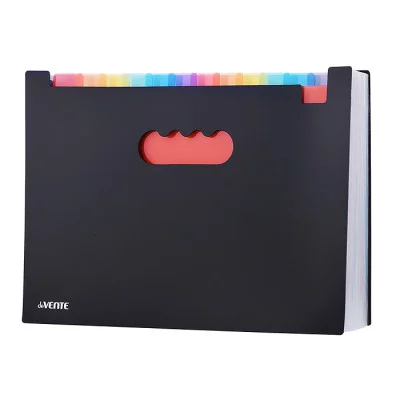 Папка-органайзер с 25-ю отделениями A4 (330x235 мм) 700 мкм, разделители 130 мкм, черная с цветными разделителями, с индексами в комплекте, с усиленным каркасом 1,5 мм, индивидуальная упаковка 3078419