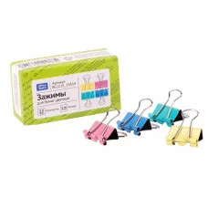 Зажимы для бумаг 15мм, OfficeSpace, 12шт., цветные, картонная коробка  257951
