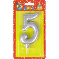Свеча для торта Серебряный металлик (большая) Цифра 5 С-1877