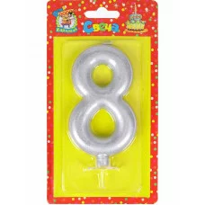 Свеча для торта Серебряный металлик (большая) Цифра 8 С-1880