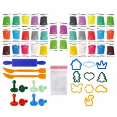 Пластилин-тесто для лепки BRAUBERG KIDS, 34 шт., 1700 г, 2 стека, 10 формочек, 4 штампика, 1 скалка, 10 пакетиков для хранения, 106723