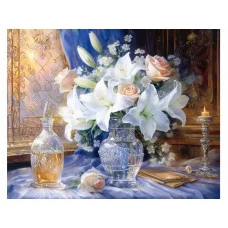 Алмаз мозаика (клас.) 40х50 см, с подр.,с полн.заполн.(30цв) Лилии в хрустальной вазе (Арт. НД-0642)