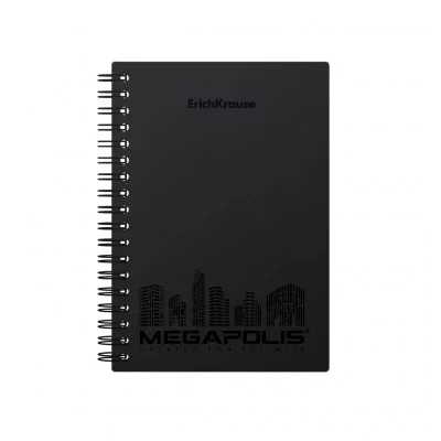 Тетрадь общая с пластиковой обложкой на спирали ErichKrause® MEGAPOLIS®, черный, А6, 80 листов, клетка 50655