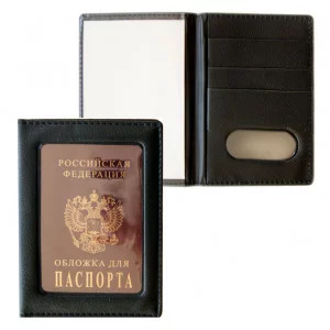 Обложка для паспорта с окошком, черная, экокожа 7558-2 J.Otten 53382