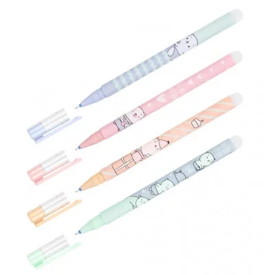 Ручка гелевая стираемая MESHU "Happy time" синяя, 0,5мм, корпус ассорти, софт-тач 343467