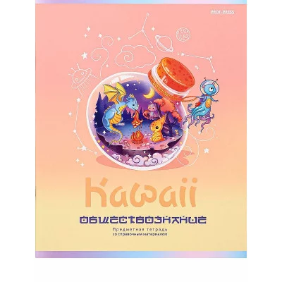 TM Prof-Press Тетрадь КЛЕТКА 48л. ОБЩЕСТВОЗНАНИЕ «KAWAII» (48-9448) стандарт, софт-тач, выб. лак ПП-00196015