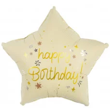 Шар (18\'\'/46 см) Звезда, Happy Birthday (звездочки), Кремовый, Сатин, 1 шт. в уп. 24841P