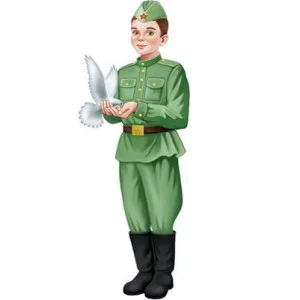 Плакат вырубной А3. Мальчик с голубем в военной форме. Двухсторонний.- группа Профессии 00-00018343 Ф-15573 4630112038323