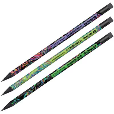 Карандаш ч/г Berlingo "Neon Paradise" HB, черное дерево, круглый, заточен., с ластиком, ассорти 320762