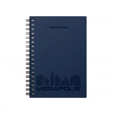 Тетрадь общая с пластиковой обложкой на спирали ErichKrause® MEGAPOLIS®, синий, А6, 80 листов, клетка 45945