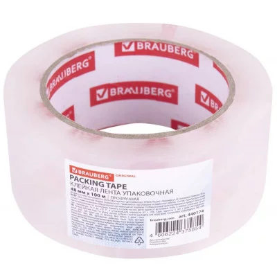 Клейкая лента упаковочная 48 мм х 100 м, прозрачная, толщина 45 микрон, BRAUBERG ORIGINAL, 440174