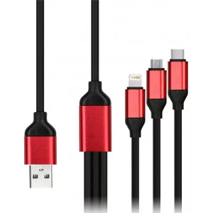 Кабель Smartbuy 3в1 универсальный, Micro-USB/Lightning/Type C, 1,2м, черный 321355