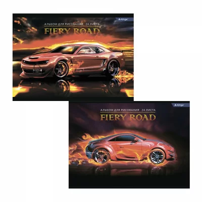 Альбом для рисования А4 24л Alingar на скрепке мелованный картон (стандарт) 210г/м2 офсет 100 г/м2 Fiery road AL11423
