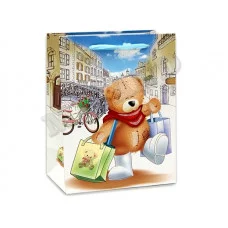 Dream cards Пакет подарочный с глянц.лам.и глиттером 32х26х12 см(L)Весёлый мишка,210г ПП-0215ПП-0215