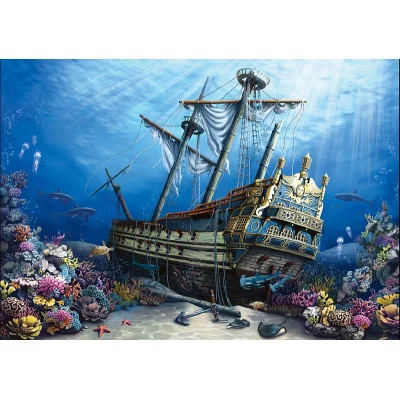 Алмаз.мозаика(блест.)30х40см Без подр.,с част. заполн.(25цв.)Старый корабль под водой ( Арт. ASG047)