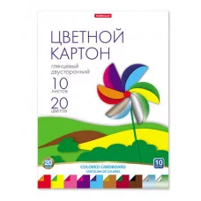 Цветной картон глянцевый двусторонний в папке ErichKrause А4 10 листов 20 цветов игрушка-набор для детского творчества 58501
