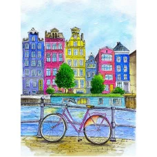 Холст с красками 22х30 см по номерам  (16цв.) Прогулка по Амстердаму (Арт. Х-3984)