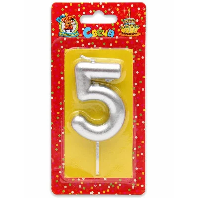 Свеча для торта Серебряная Цифра 5 С-1813