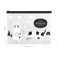 Папка-конверт на zip-молнии MeShu "Cute Friend", А4, 150мкм, прозрачная с рисунком 342734