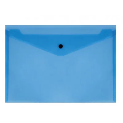 Папка-конверт на кнопке СТАММ А4, 150мкм, пластик, прозрачная, синяя 343171