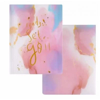 Папка с 20 вкладышами Alingar А4 310х235 мм пластик 400 мкм мраморный дизайн с надписью "Ready" розовый 1шт AL12804/1