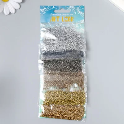 Бисер круглый размер 12/0 "Серебро, золото, бронза и чёрный" 6 цветов х 10 грамм   6074992