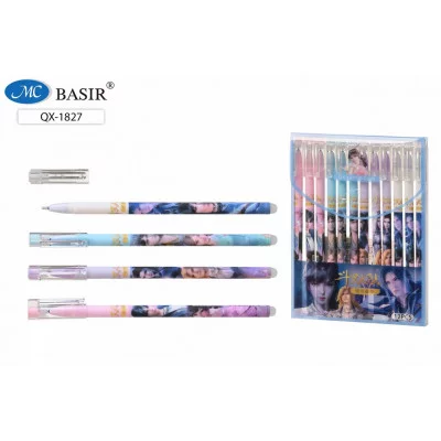 Ручка пишет-стирает гелевая : "ГЕРОИ"; цветной корпус с рисунком /ассорти/; толщина пишущего наконе 1827