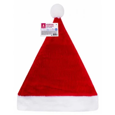 Шапка новогодняя 30х40 см, красная с белым плюшем, ЗОЛОТАЯ СКАЗКА, 592008