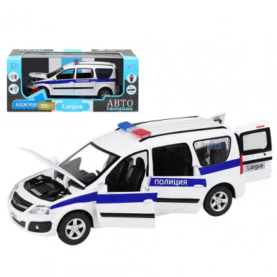 ТМ "Автопанорама" машинка металлическая, LADA LARGUS, масштаб 1:24, "Полиция", откр. 4 двери. капот, багажник, свет, звук, инерция, в/к 24,5*12,5*10,5 см JB1251418