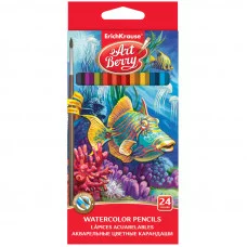 Акварельные карандаши деревянные ArtBerry® шестигранные, грифель 3 мм, 24 цвета с кисточкой 32882