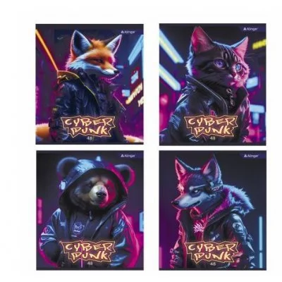 Тетрадь 48л., А5, клетка, Alingar "Cyber punk", скрепка, мелованный картон (стандарт), блок офсет AL10817