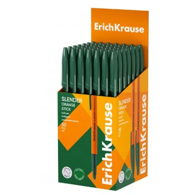 Ручка шариковая ErichKrause Slender Stick Orange 0.7, Super Glide Technology, цвет чернил зеленый  63092