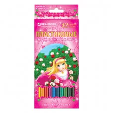 Карандаши цветные BRAUBERG "Rose Angel", 12 цветов, пластиковые, заточенные, картонная упаковка, 180