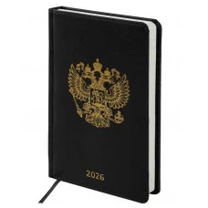 Ежедневник датированный 2026 А5 138х213 мм, BRAUBERG "State", под кожу, черный, 117415