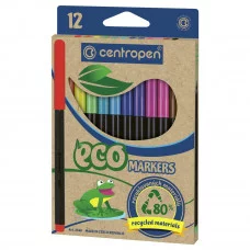 Фломастеры Centropen "ECO Markers", 12цв., трехгранные, смываемые, картон., европодвес 310547