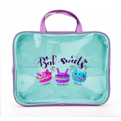 ПМД 4-84 Макаронс - папка менеджера А4 с ручкой, прозрачный полимер, дизайн, 350х265x80мм