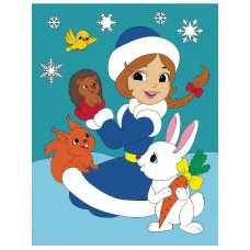 Холст с красками 18х24 см по номерам. Снегурочка и зверушки (Арт. ХК-6058)