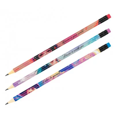 Карандаш ч/г MESHU "Girls and music", HB, заточен., с печатью, с ластиком, ассорти, 368075