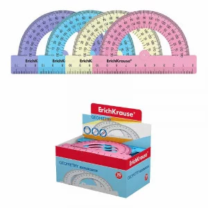 Транспортир пластиковый ErichKrause Pastel 180°/10см ассорти, 1шт 57900