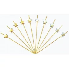 Декоративная пика из бамбука 1шт "Звезда "Золото, Серебро ассорти 120мм. 3806