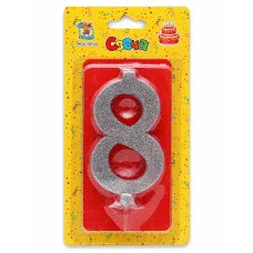 Свеча для торта Серебряный глиттер (большая) Цифра 8 С-1890